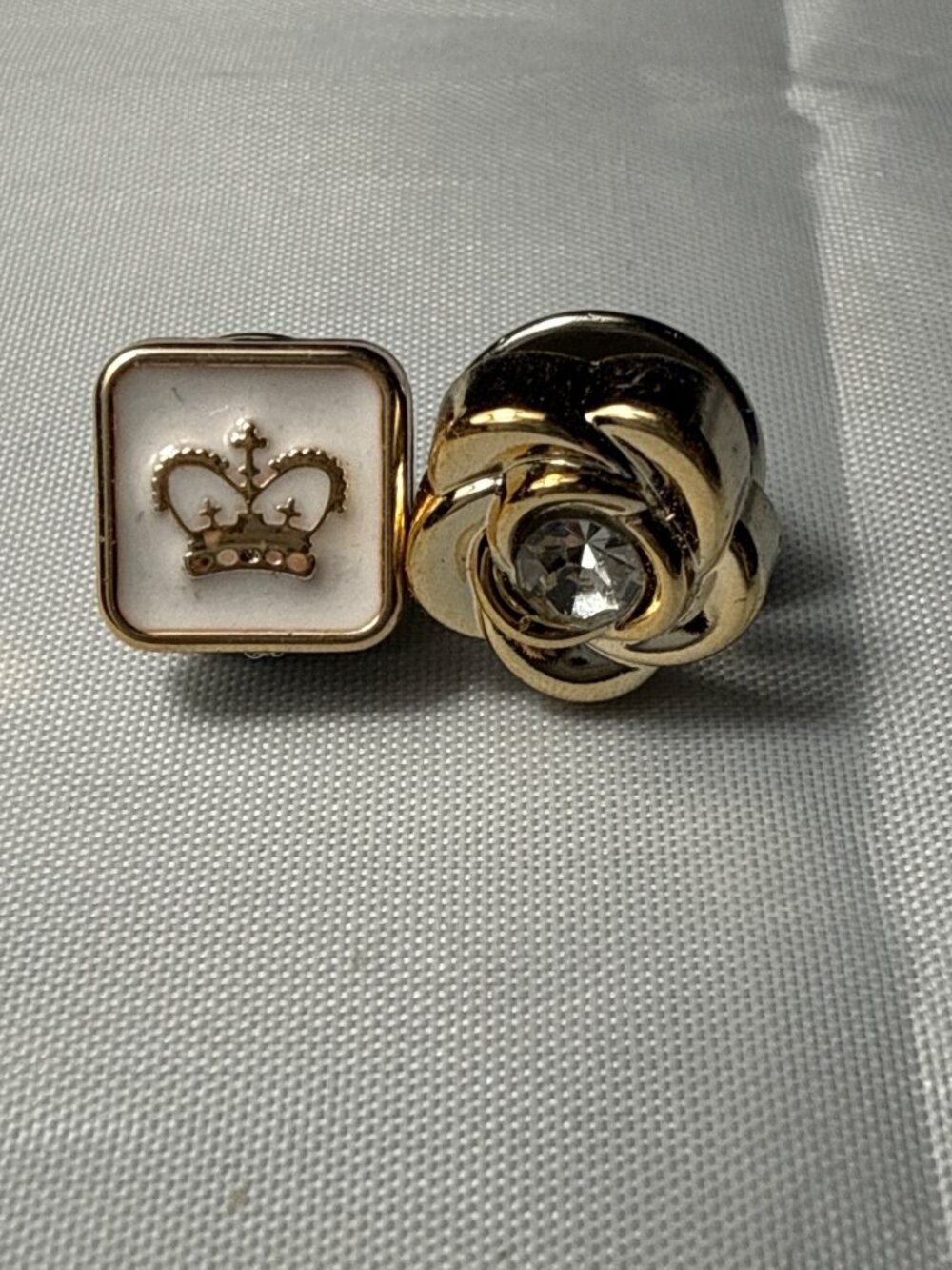 Gold Crown & 3D Rhinestone Rose Lapel Pin Set Dainty Modesty Blouse Buttons